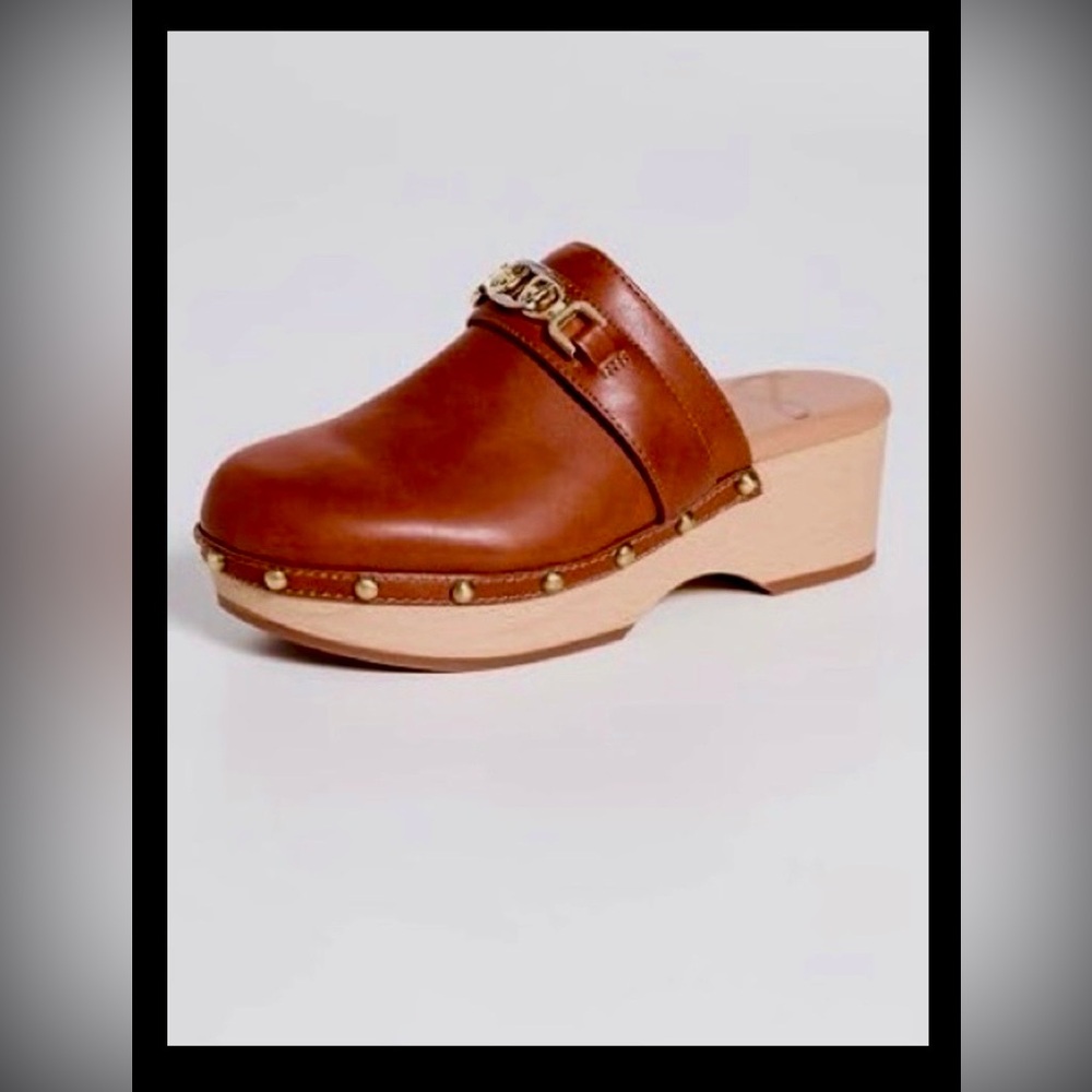 Sam Edelman Kaye Studded Wooden Platform Mule Clogs in Cuoio Brown Size 9 NWOB